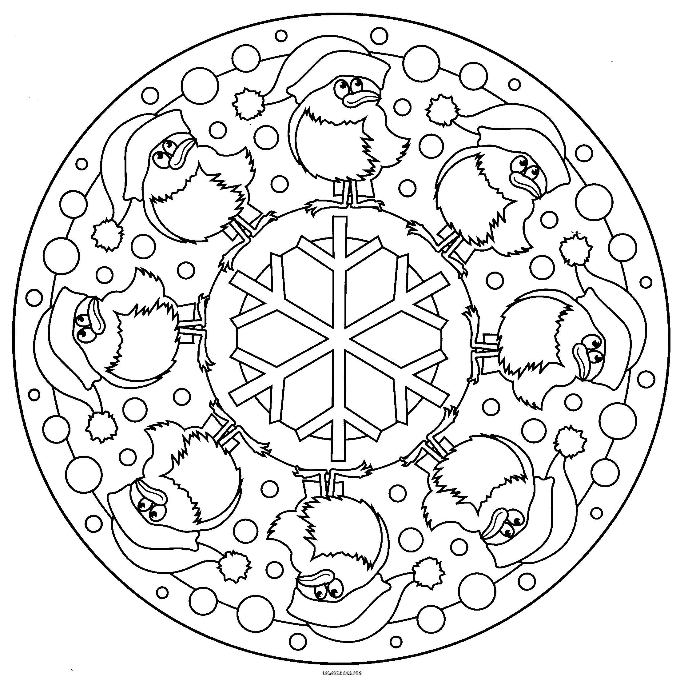 coloriage mandala oiseau de noel
